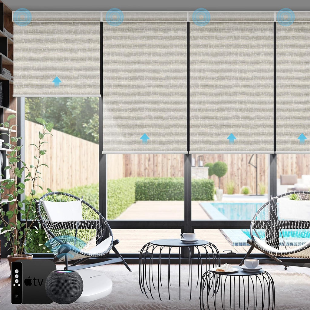 SmartWings Motorized Smart Blinds with Remote, Custom Automatic 100% Blackout Roller Shade Compatible with Alexa/Homekit/Google, Electric Smart Blinds for Indoor Windows, Safari Cream