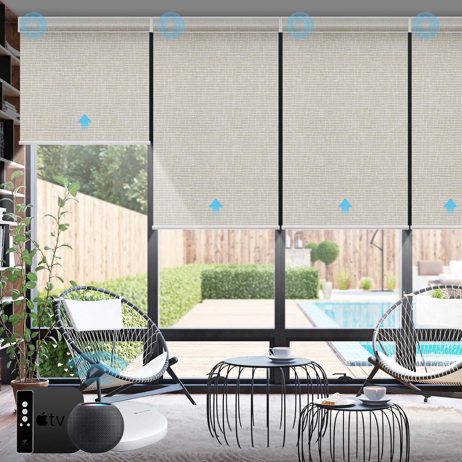 SmartWings Motorized Smart Blinds with Remote, Custom Automatic 100% Blackout Roller Shade Compatible with Alexa/Homekit/Google, Electric Smart Blinds for Indoor Windows, Safari Cream