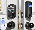 TEEHO TE012W-K WiFi Smart Keyless Entry Door Lock with Handle, Fingerprint Door Knob & Digital Keypad, APP Remote Control, Works with Alexa & Google, Electronic Deadbolt for Front Door, Matte Black