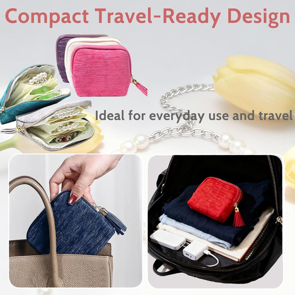 Stuffdatas Travel Jewelry Case, Stuffdatas Bags, Small Jewelry Travel Pouch Mini, Travel Jewelry Organizer Pouch Velvet, with 5 Compartments (3PCS-C)