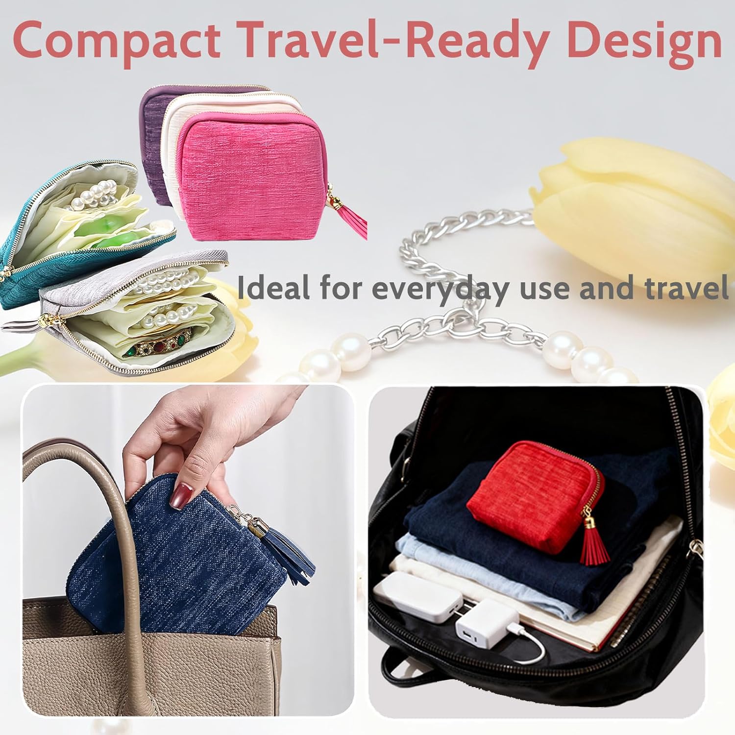 Stuffdatas Travel Jewelry Case, Stuffdatas Bags, Small Jewelry Travel Pouch Mini, Travel Jewelry Organizer Pouch Velvet, with 5 Compartments (2PCS-H)