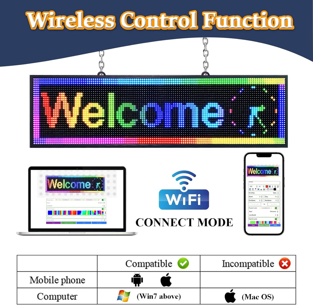 P10 52x14 inch Full Color WiFi LED Display Sign Outdoor Waterproof lP45 Digital Boardfor Restaurants, Cafes & Bars with Dynamic Ads, Remote Programming and Easy Setup