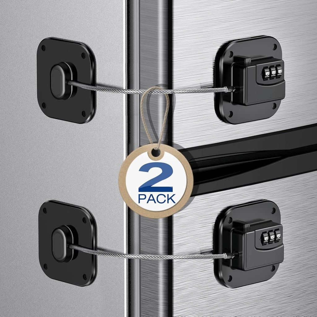 Fridge Refrigerator Lock with Combination, Heavy Duty Lock for Cabinet, Drawers, Closet, Safety Easy Install No Keys Needed (Black-2Pack)