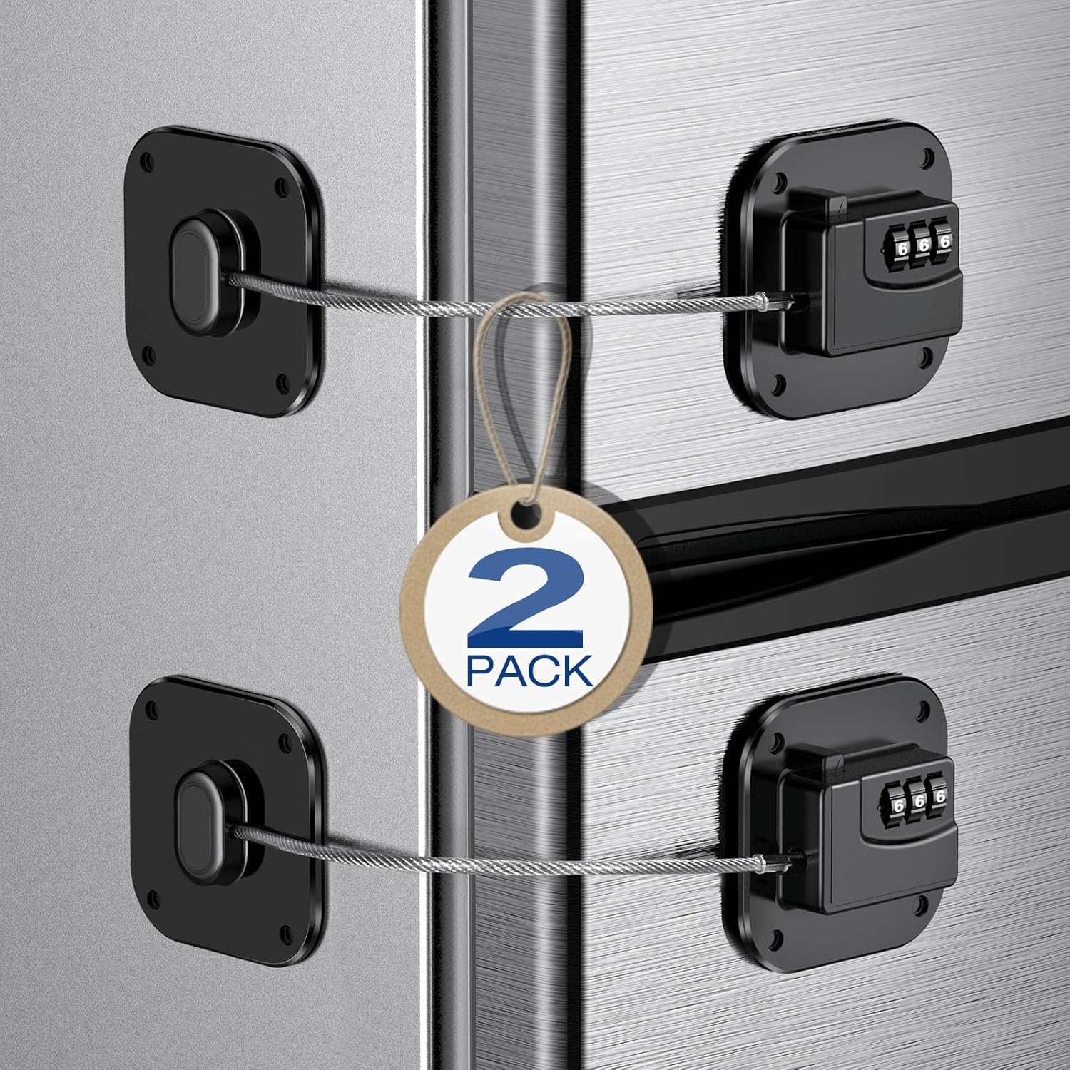Fridge Refrigerator Lock with Combination, Heavy Duty Lock for Cabinet, Drawers, Closet, Safety Easy Install No Keys Needed (Black-2Pack)
