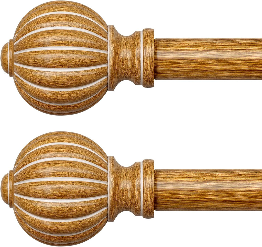 2 Pack Imitation Wood Curtain Rods for Windows 48 to 84 Inch, 1'' Adjustable Heavy Duty Decorative Drapery Rods with Classic Finials, Dark Imitation Wood Window Curtain Pole, Size 36-88''