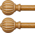 2 Pack Imitation Wood Curtain Rods for Windows 48 to 84 Inch, 1'' Adjustable Heavy Duty Decorative Drapery Rods with Classic Finials, Dark Imitation Wood Window Curtain Pole, Size 36-88''