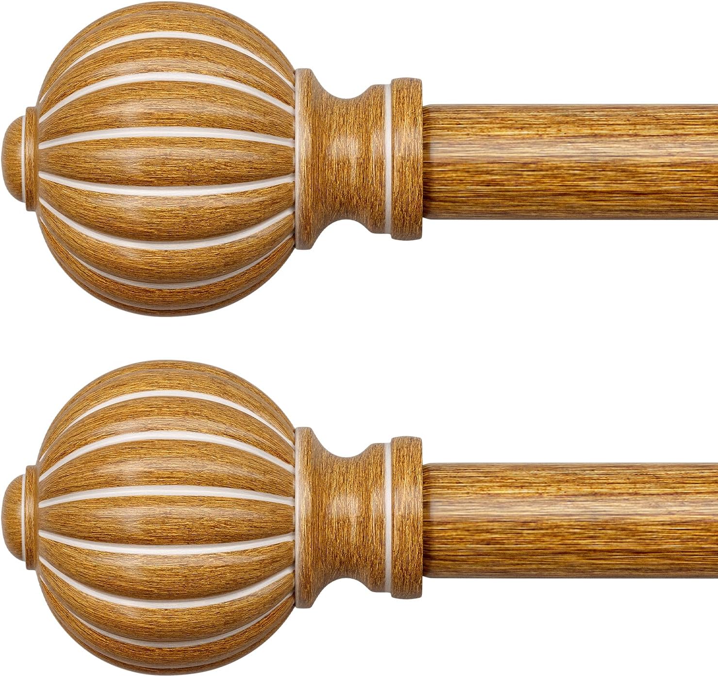 2 Pack Imitation Wood Curtain Rods for Windows 48 to 84 Inch, 1'' Adjustable Heavy Duty Decorative Drapery Rods with Classic Finials, Dark Imitation Wood Window Curtain Pole, Size 36-88''