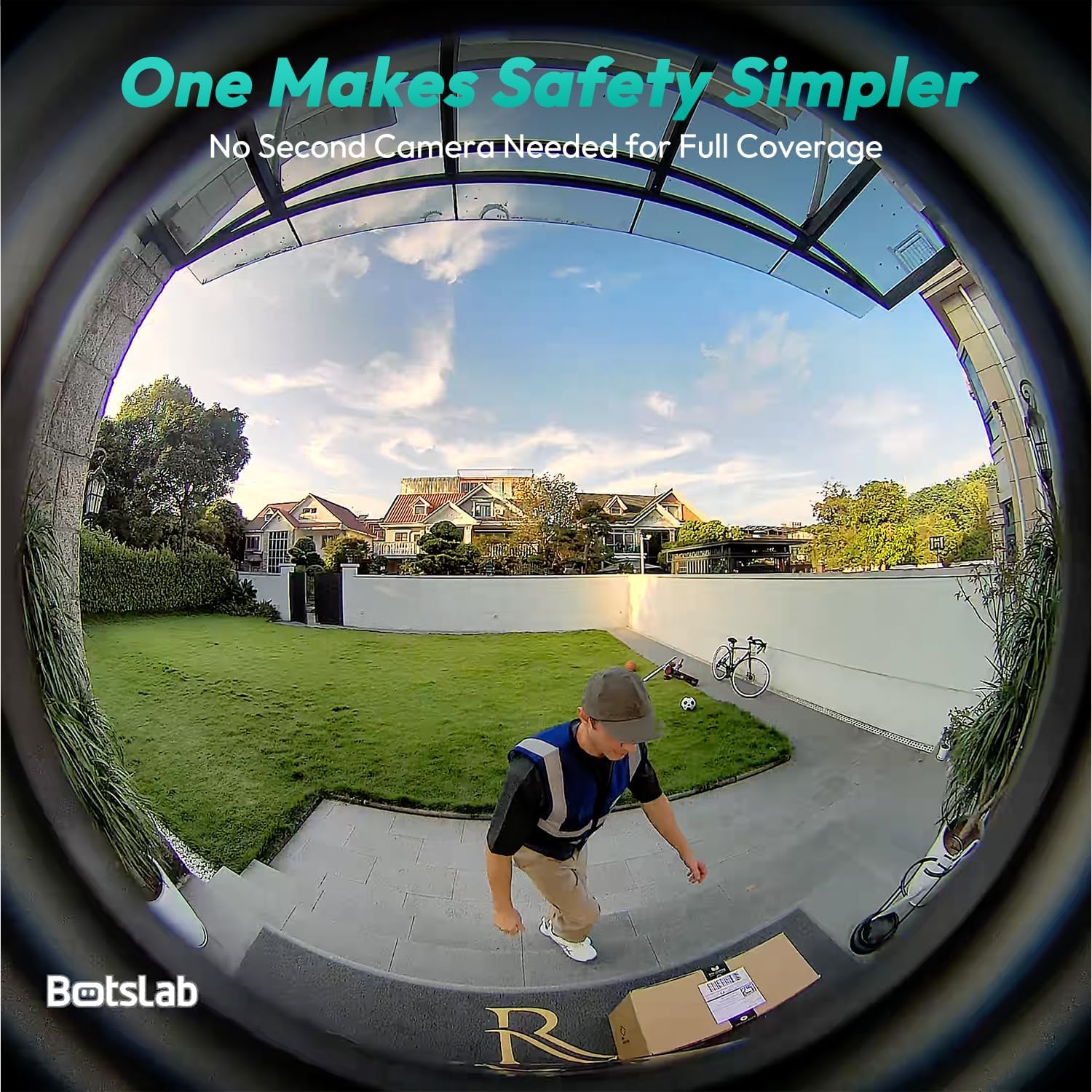 BOTSLAB Doorbell Camera Wireless, 5MP Video Doorbell, 180°Panoramic View, No Monthly Fee, 2.4 GHz WiFi, AI Motion Detection, VR Mode