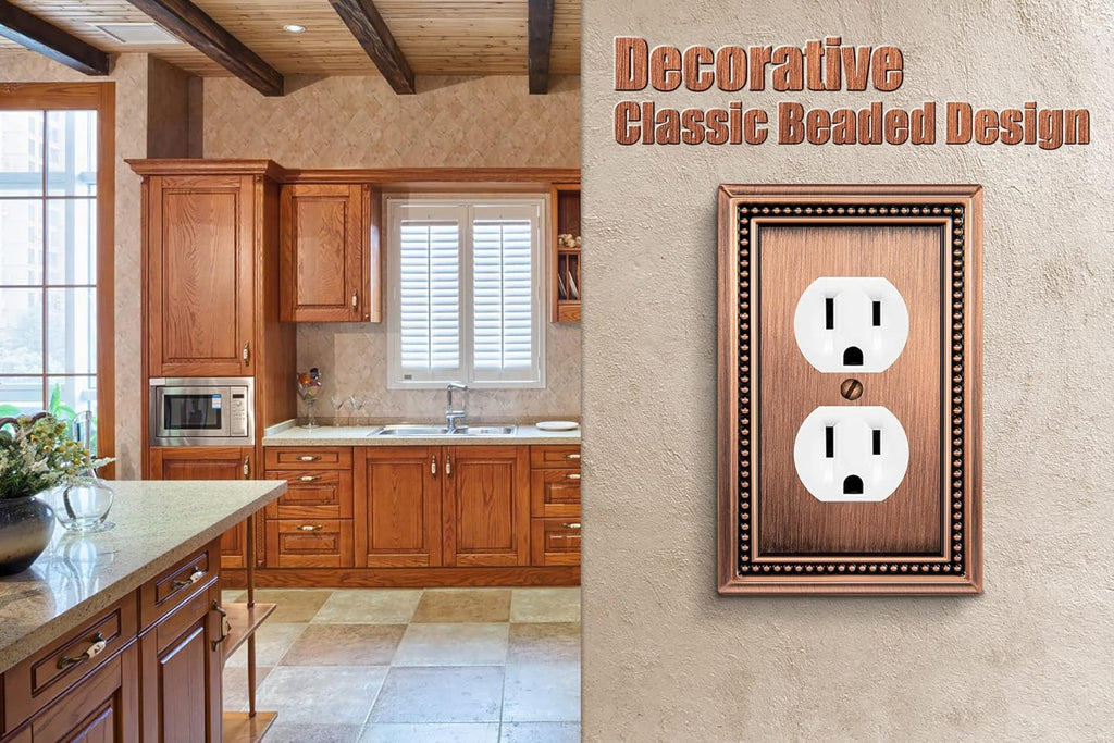 Henne Bery Sunken Pearls Heavy Duty Decorative Wall Plate Switch Plate Outlet Cover (Single Duplex, 2 Pack, Antique Copper)