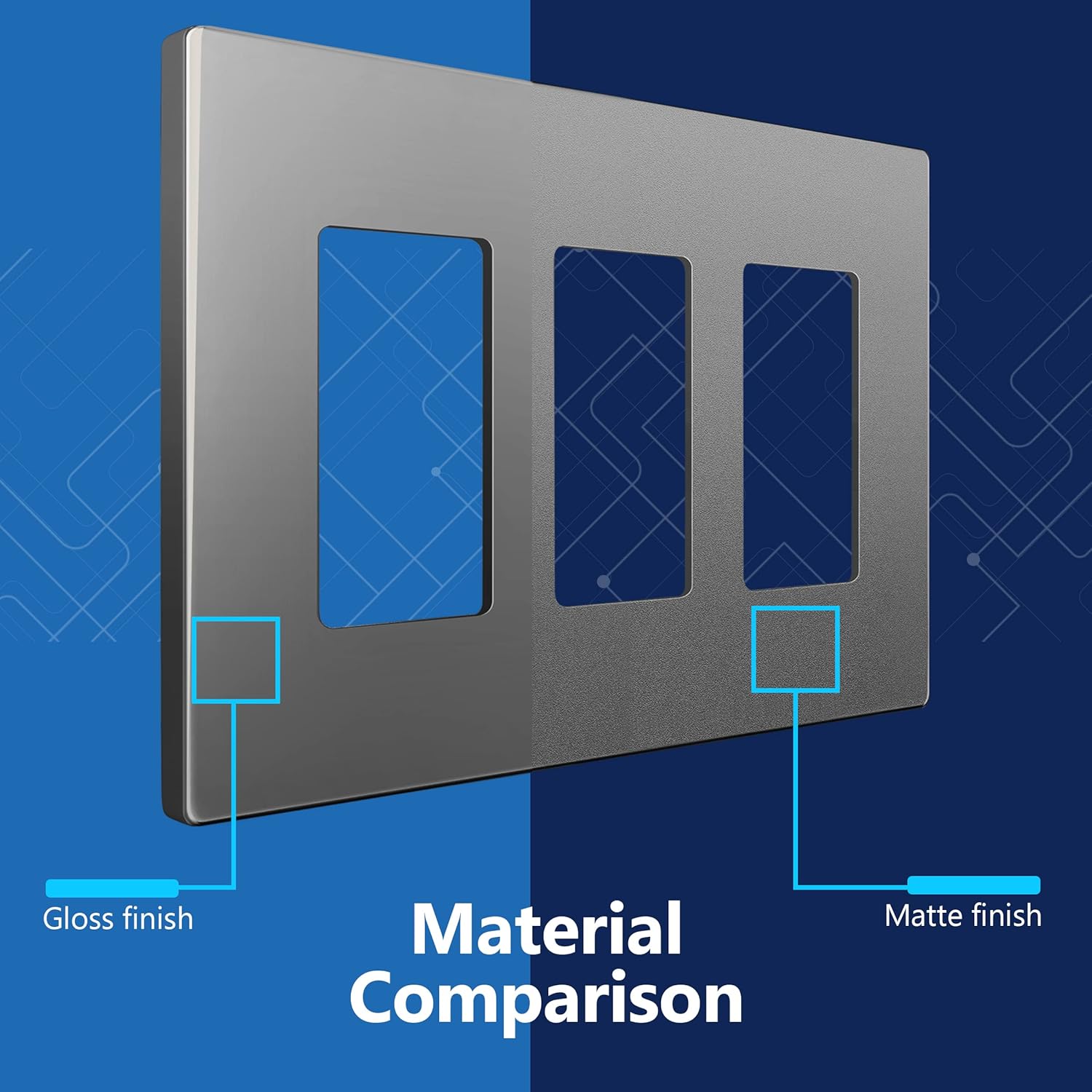 LIDER Matte Finish Decorator Switch Cover, Screwless Wall Plate, Mid-Size 3-Gang 4.88" x 6.77", Unbreakable Polycarbonate Thermoplastic, UL Listed, LSWP-33M-SG, Space Gray