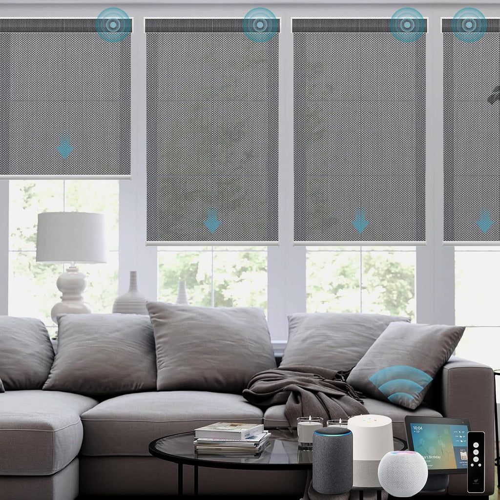 SmartWings Motorized Smart Blinds for Windows in Light Filtering, Electric Remote Roller Shades Compatible with Alexa/Google Home/Homekit, Custom Up to 110”W x 148”H, 5% Openness Aventus Charcoal Grey