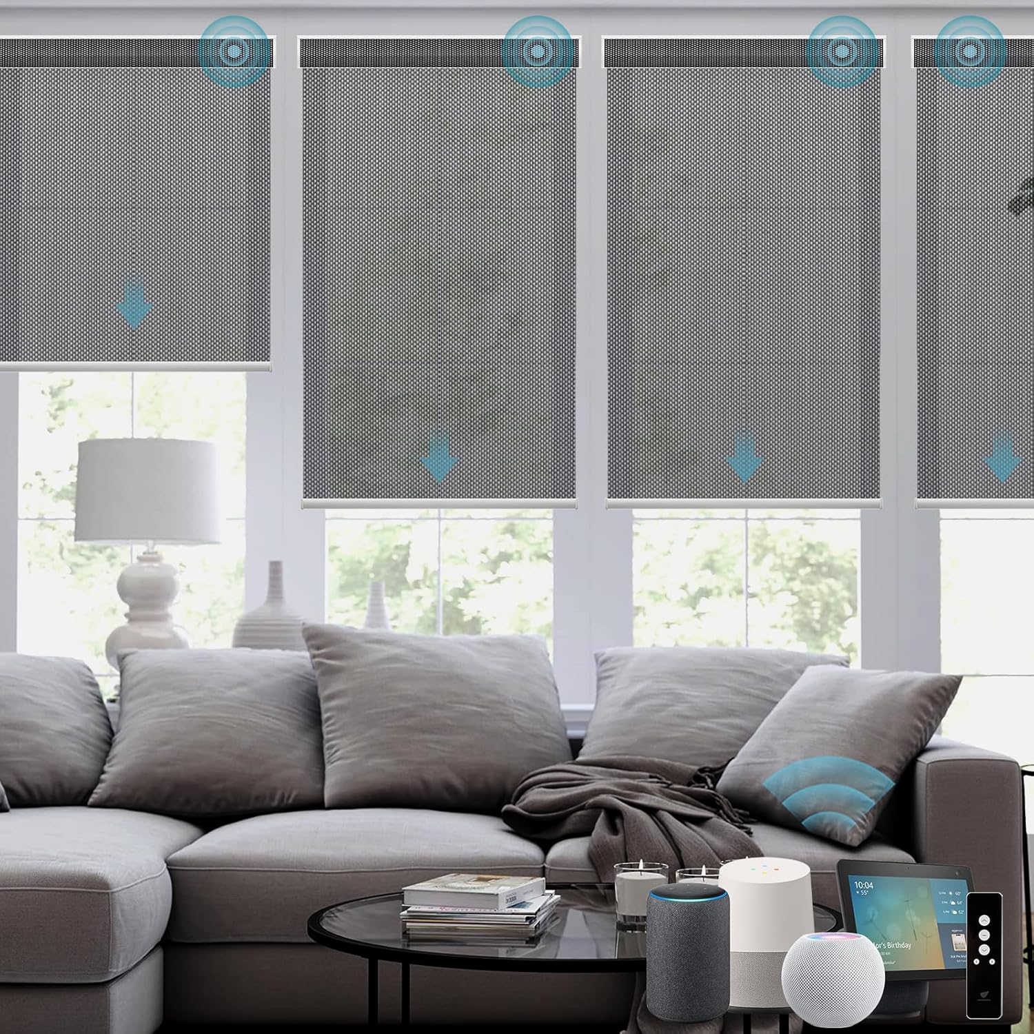 SmartWings Motorized Smart Blinds for Windows in Light Filtering, Electric Remote Roller Shades Compatible with Alexa/Google Home/Homekit, Custom Up to 110”W x 148”H, 5% Openness Aventus Charcoal Grey
