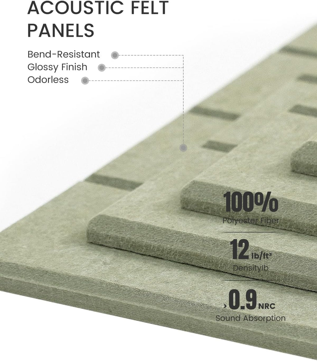 Felt Bulletin Board Tiles Large 36" x 24" Cork Board Alternative-6 Pack with 40 Adhesive Tabs, Thick Slat Wall Panels for Office Decor, Push Pin Board Wall Organizer Alternative - Sage