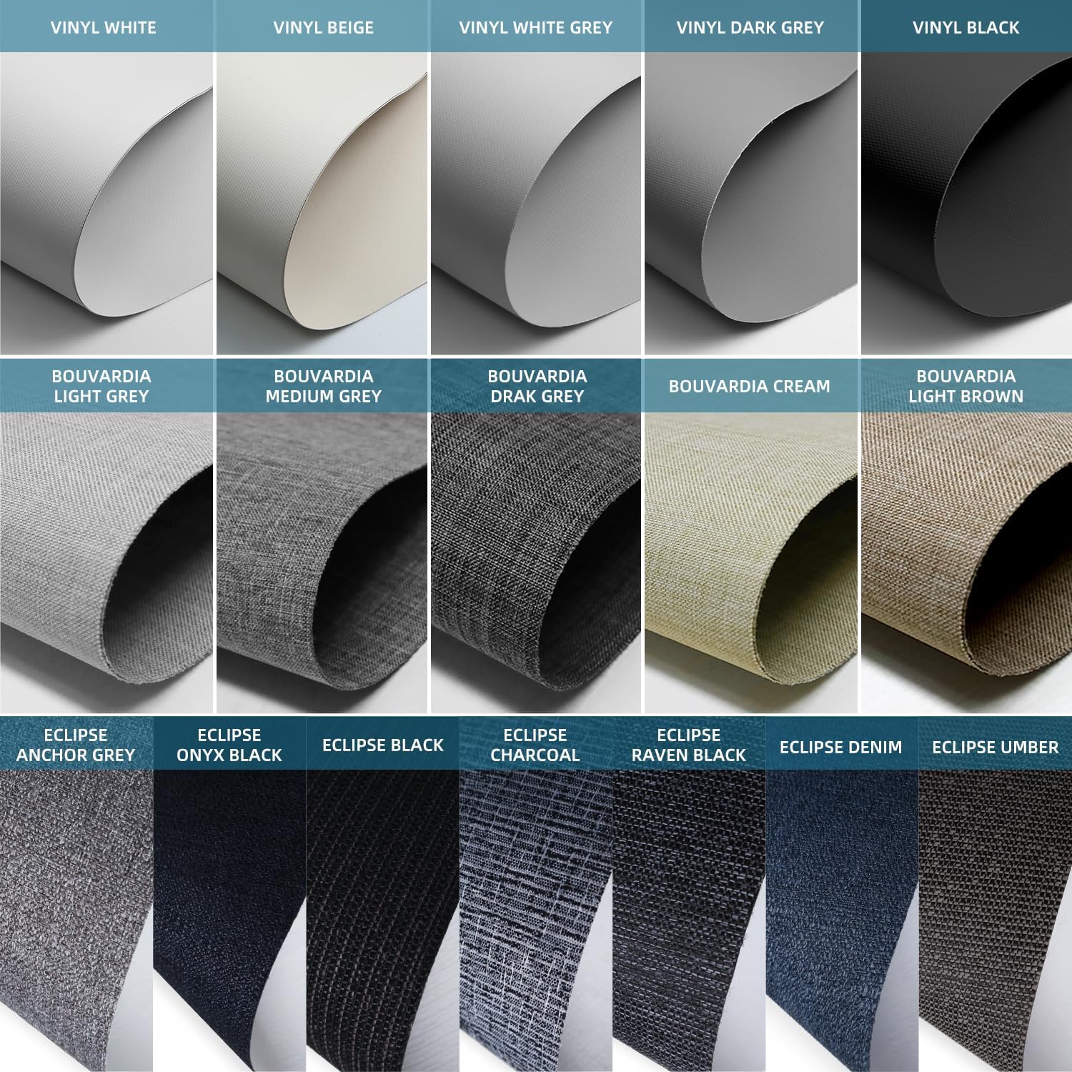 SmartWings Fabric Samples for Motorized Blackout Shades Blinds Fabric Sample (30 Colors), Custom Size, Rechargeable Battery, Works with Matter/Apple HomeKit, Alexa, Thread/Zigbee, Remote Optional