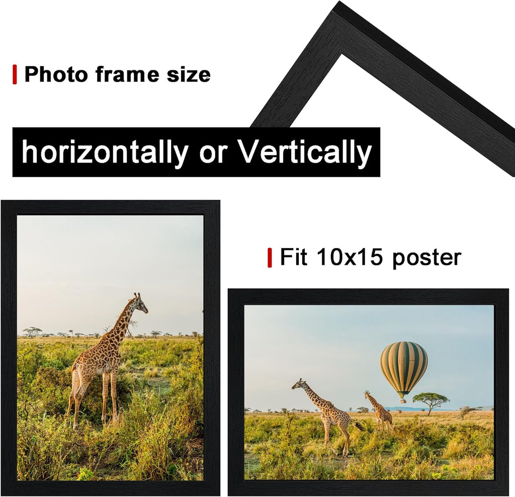10x15 Picture Frame Set of 5, Black Wooden Frame 10x15 Wall Gallery Poster Photo frame with Durable Shatter Resistant Plexiglass for Wall Mounting Family -friend- wedding best gift