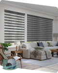 Yoolax Motorized Zebra Blinds Compatible with Alexa, Motorized Blinds with Remote Smart Automatic Custom Electric Window Blinds Cordless Indoor Blackout for Home Bedroom Kitchen (Grey Black)