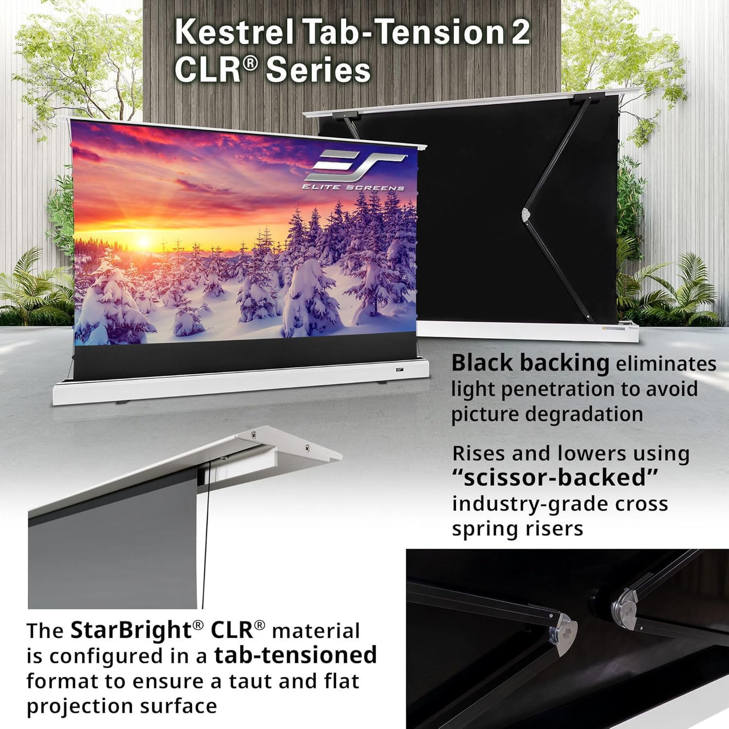 Elite Screens Kestrel Tab-Tension CLR, 101 inch 16:9, Ultra-Short Throw Ceiling Ambient Light Rejecting ALR Electric UST Floor-Rising Projection Motorized Front Projector Screen, FTE101XH3-CLR, White
