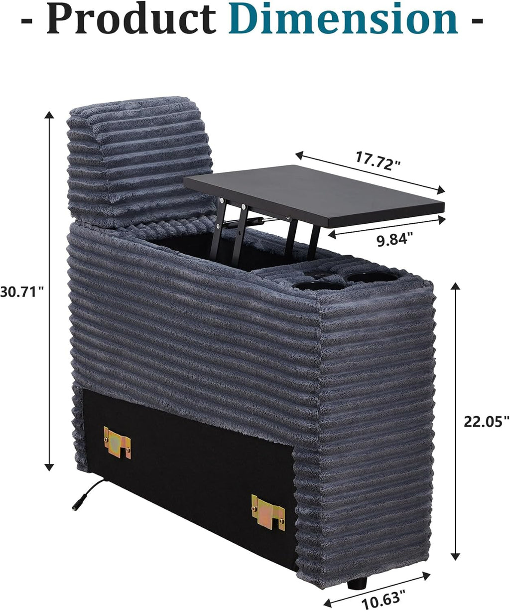 LEVNARY Modular Lift-Top Console with USB Charging and Cup Holders, Center Storage Module for Modular Reclining Sofa (Gray)