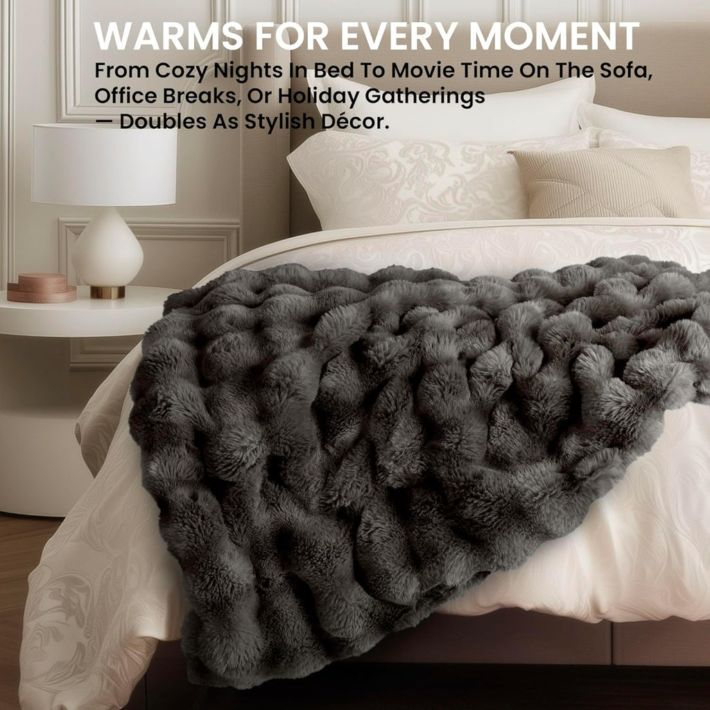 Electric Heated Blanket for Girls & Women, Soft & Luxurious, Faux Rabbit Fur Heating Throw Blankets, 6 Heat Settings, Overheat Protection, Quick Heating, Memory Function, Gift-Ready Design, 50"x60"