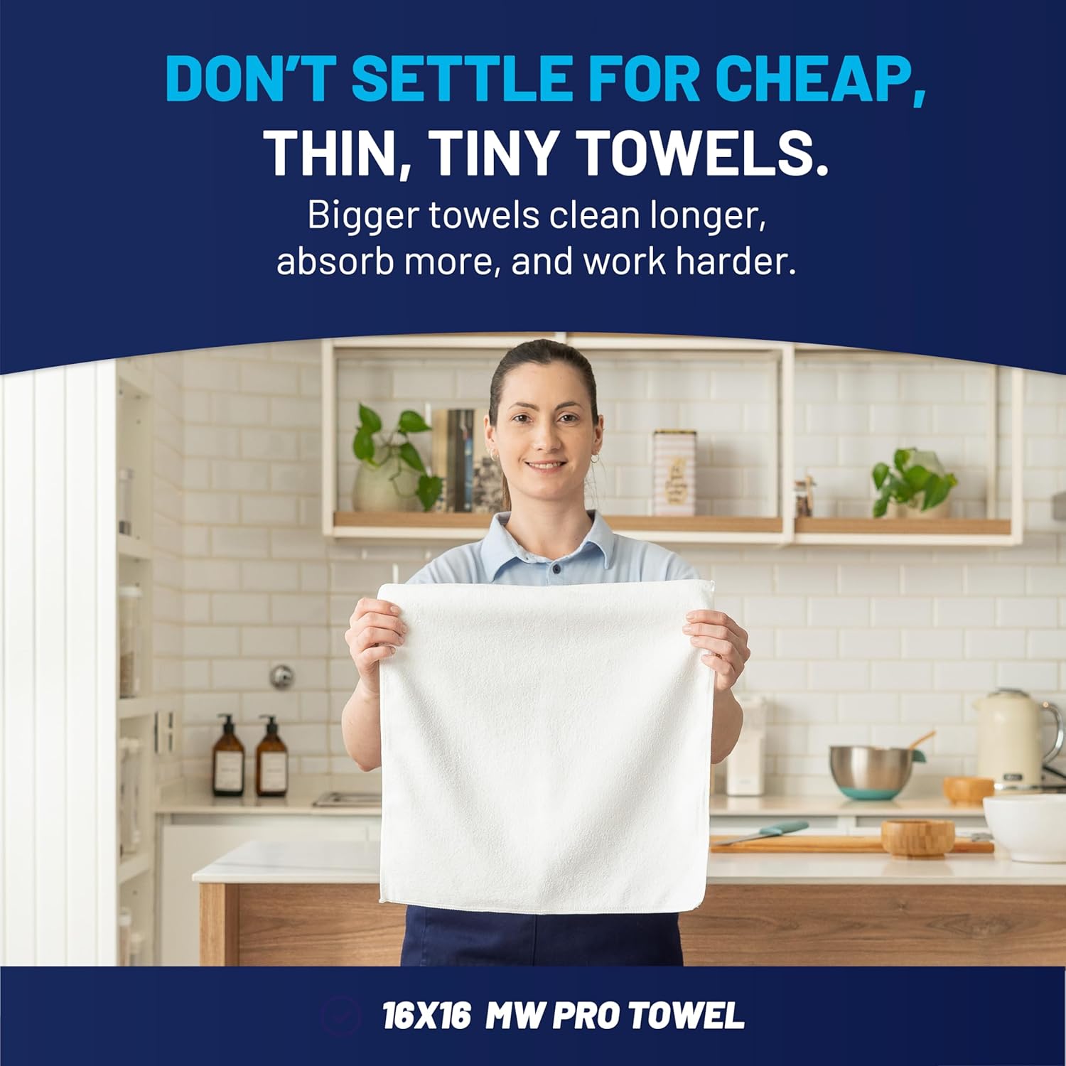 MW Pro Microfiber Cleaning Cloth | White (12 Pack) | Size 16" x 16" | All Purpose Microfiber Towels - Clean, Dust, Polish, Scrub, Absorbent