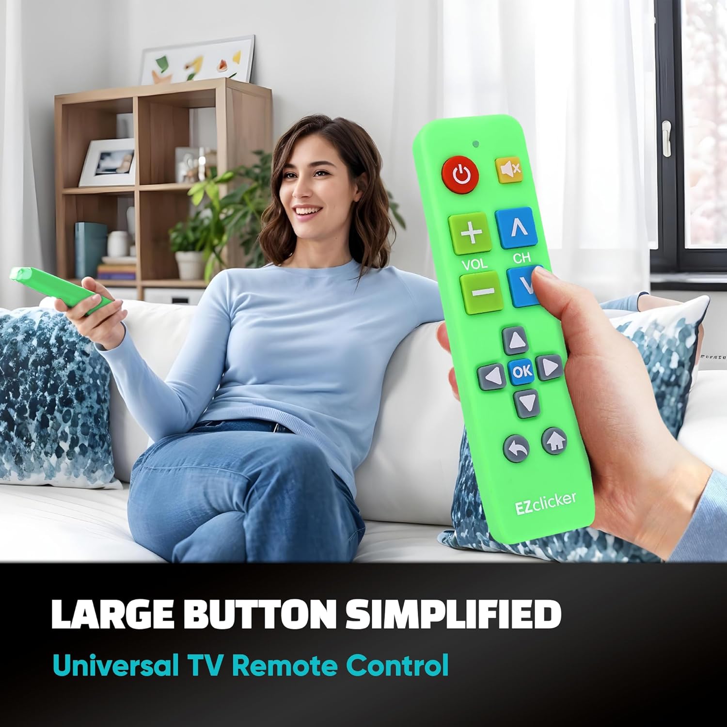 Plus Big Button Universal TV Remote (Green) Simple Easy to Use, Works with Major TV Brands (2xAAA Batteries Not Included)