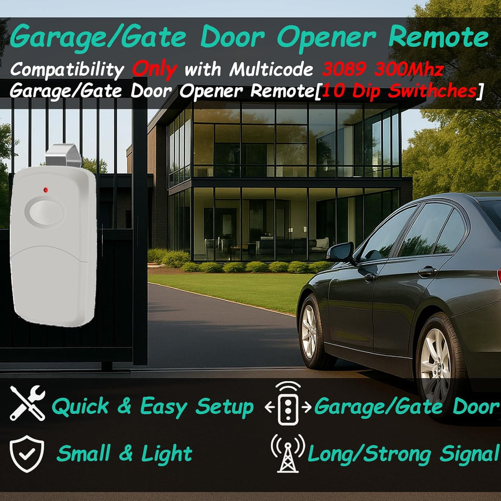 2 for 10 Dip Switch Multicode Gate Door Opener Remote,Replacement for Multi-Code Garage Door Opener Remote Transmitter 3089 MCS308911 3060 MCS306010,3070 MCS307010,300MHz