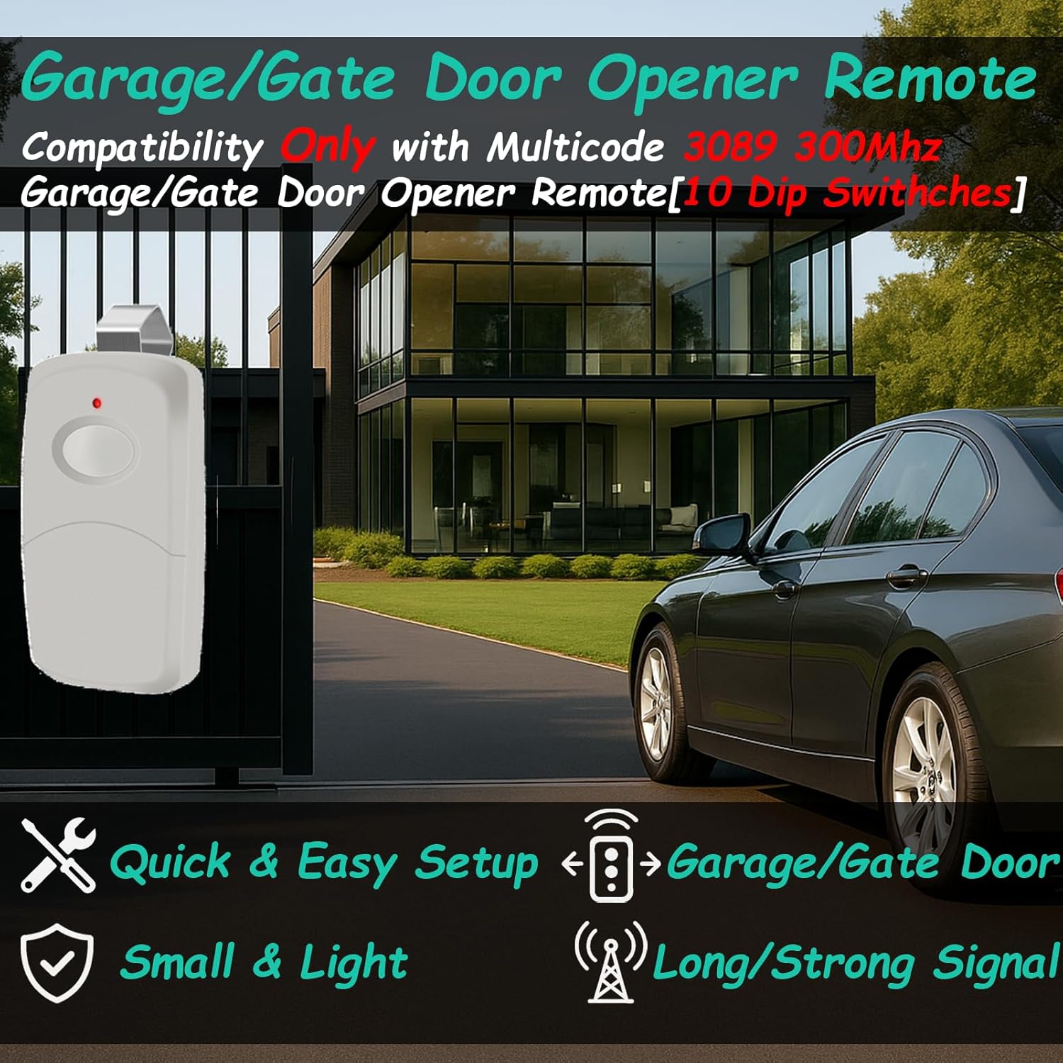 2 for 10 Dip Switch Multicode Gate Door Opener Remote,Replacement for Multi-Code Garage Door Opener Remote Transmitter 3089 MCS308911 3060 MCS306010,3070 MCS307010,300MHz