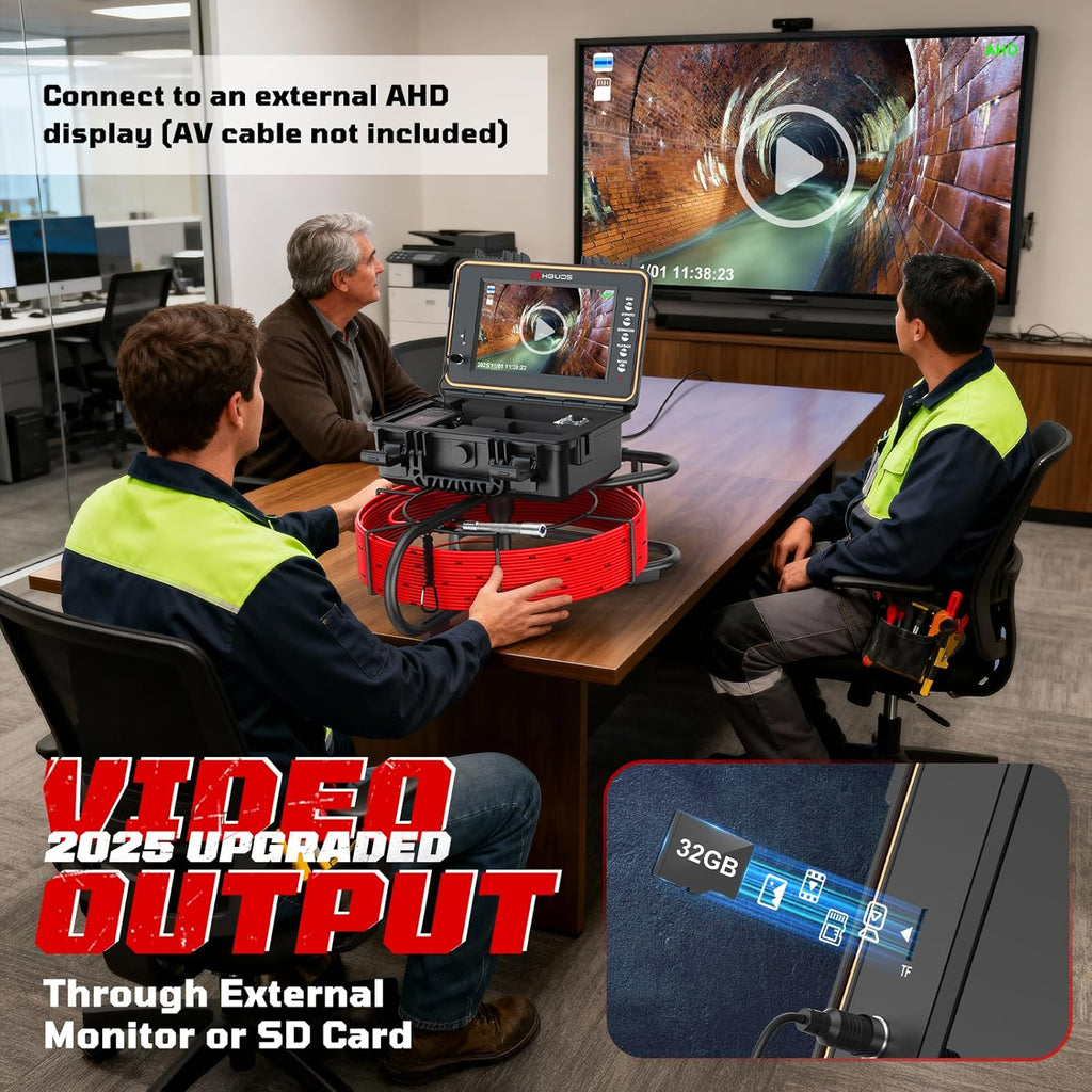 Sewer Camera, Self Leveling Drain Camera 65ft with Meter Counter, 7mm Thick Cable, 9" HD Screen 1080P Plumbing Cameras Snake with Light, 5100mAh Battery Duct Pipe Video Inspection Cam DVR 32GB