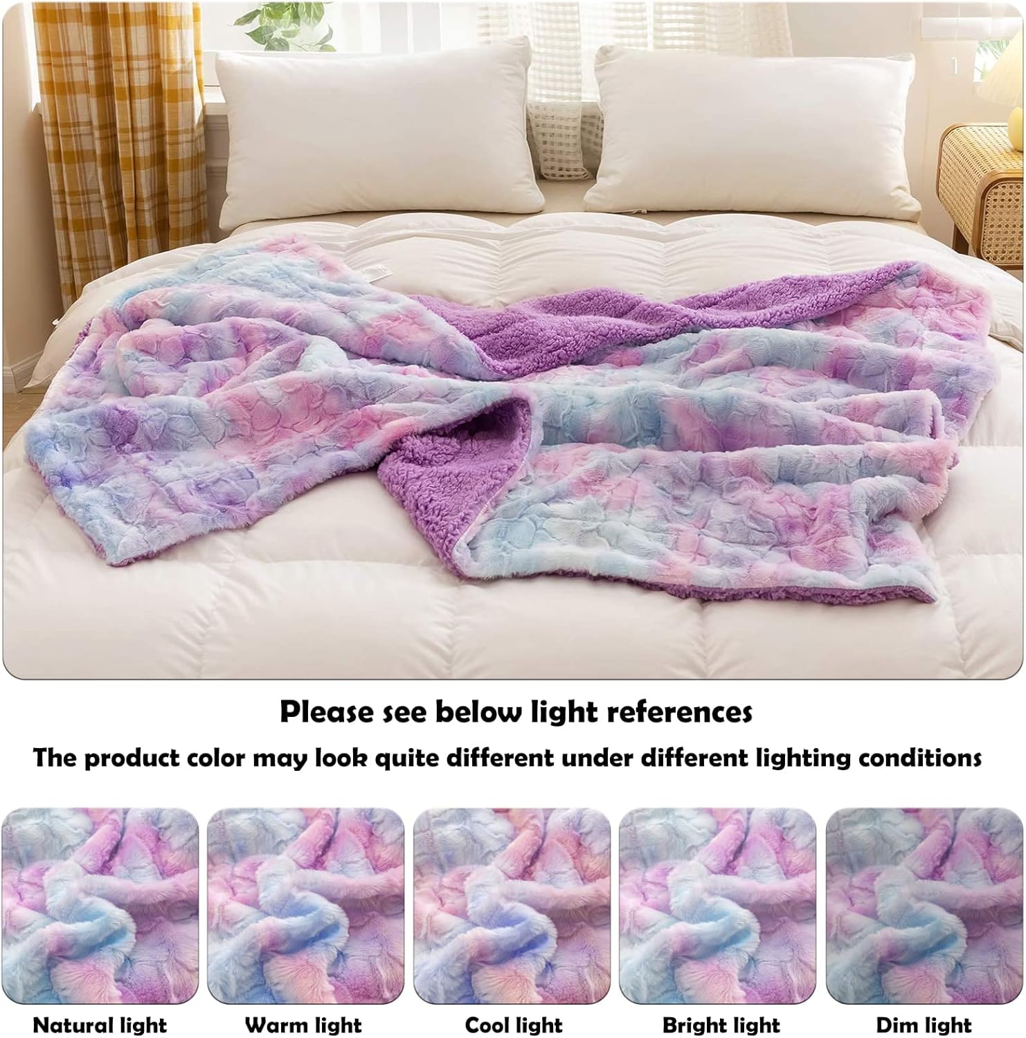 NEWCOSPLAY Super Soft Faux Fur Throw Blanket for Couch Multi Purple Sherpa Fuzzy Plush Warm Blanket for Sofa Bed (Multi Purple, Throw(50"x60"))