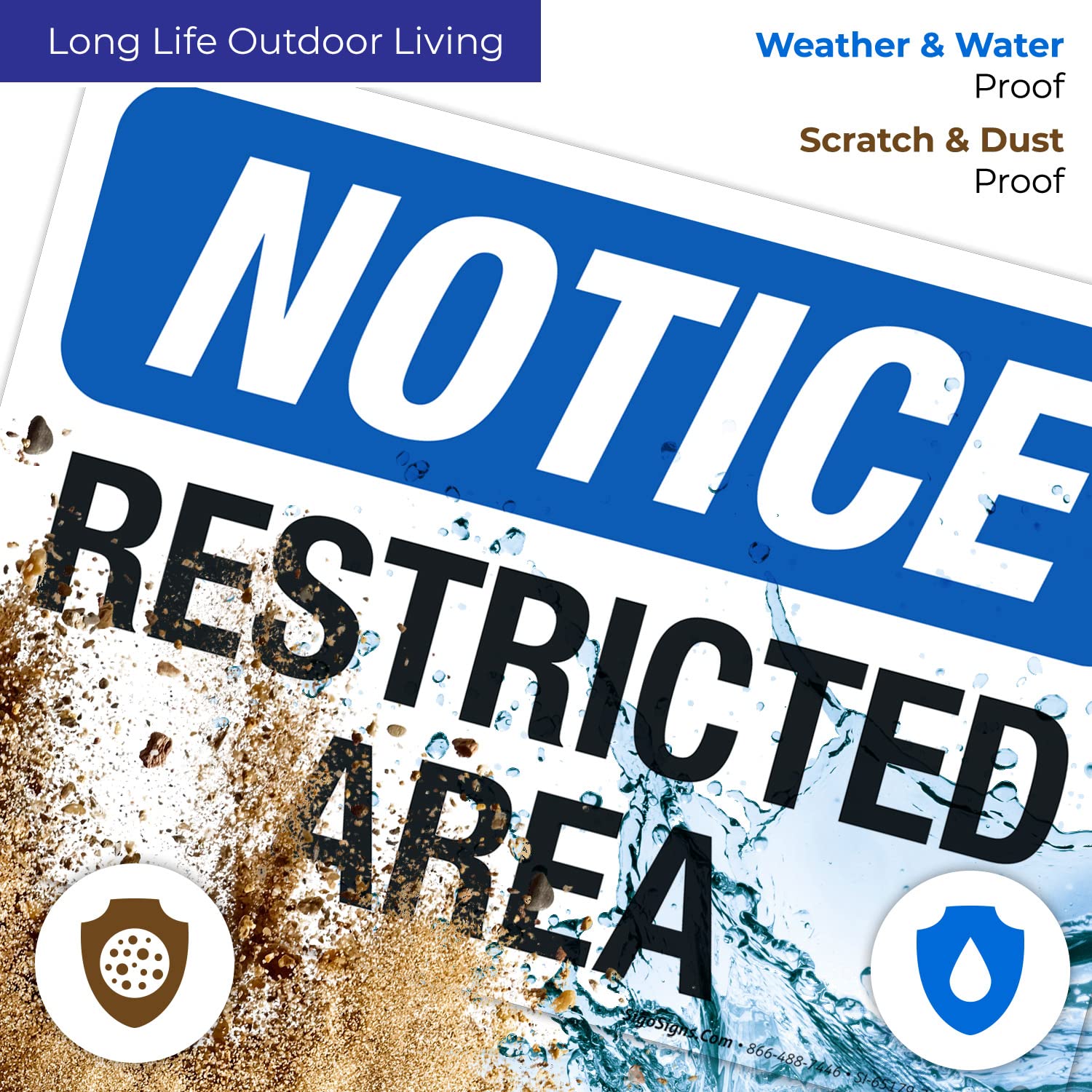 Notice Restricted Area Sign, 10x7 Inches, 55 mil Thick HDPS (high Density polystyrene), Made in USA