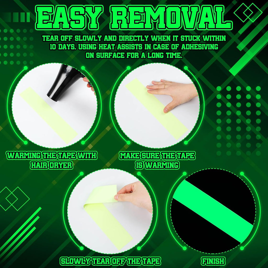 4 Rolls Glow in The Dark Tape 32.8 ft x 2 Inch Luminous Phosphorescence Green Long Lasting Bright Glow Tape for Halloween Night Decorations, Theater Stages, Stairs, Walls, Steps and Exit Sign