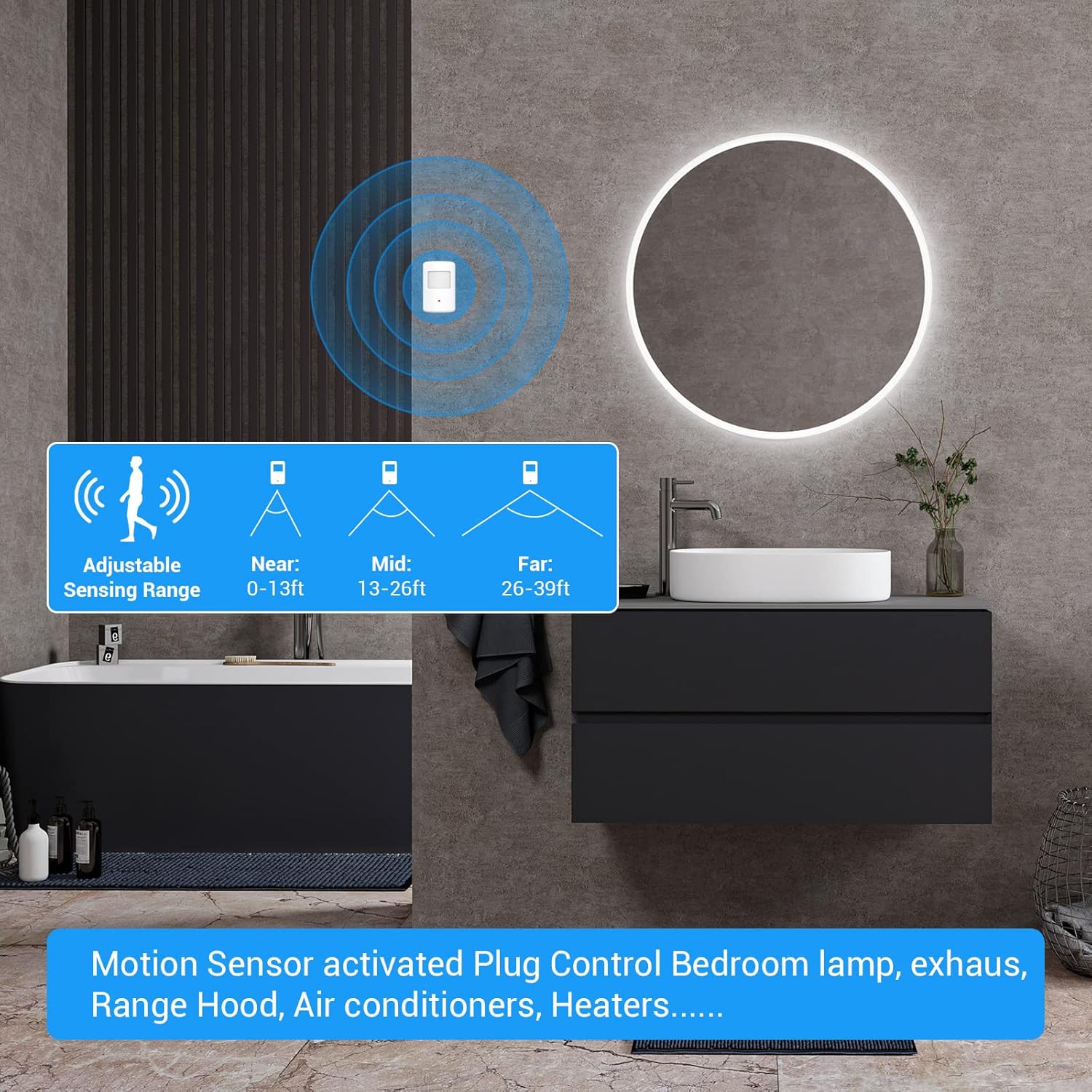 SEHOMY 3 Pack Motion Sensor Switch for Bathroom with Plug, PIR Infrared Indoor Motion Activated Detecor Switch Bedroom No Pair Required, Works with lamp exhaus, Motion Detection Sensor Switch lamp