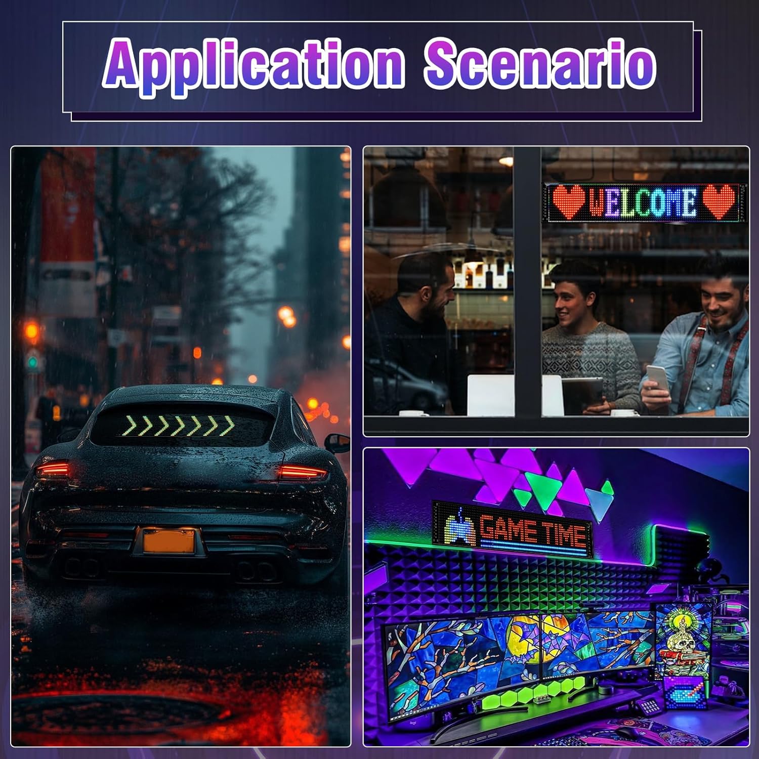 Programmable LED Sign,Scrolling Flexible Advertising Digital Signs,LED Car Sign,Control by Bluetooth APP Control,DIY Design Text, Patterns, Animations