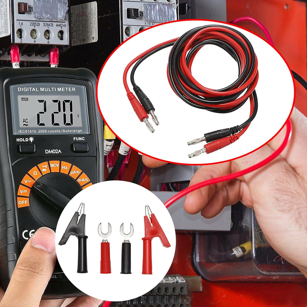 Sumnacon 4 in 1 Banana Plug Alligator Clip Pure Copper Fork Test Lead, 6.6 Ft Multimeter Flexible Test Lead Wire Cable with Protective Jack Copper Clamps for Electrical Testing 1000V/15A