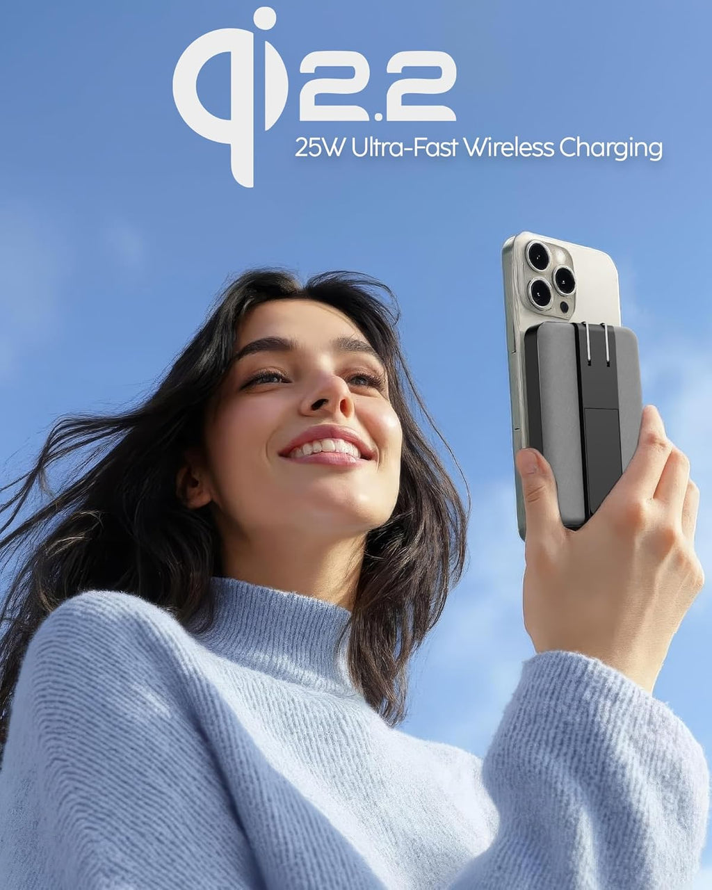 myCharge CliqLuxe+ 10,000mAh Wireless Magnetic Power Bank - Qi2.2 25W Ultra-Fast Wireless Charging | with Stand | 20W PD USB-C Port | Digital Battery Display | Premium Grey Fabric (with Wall Plug)
