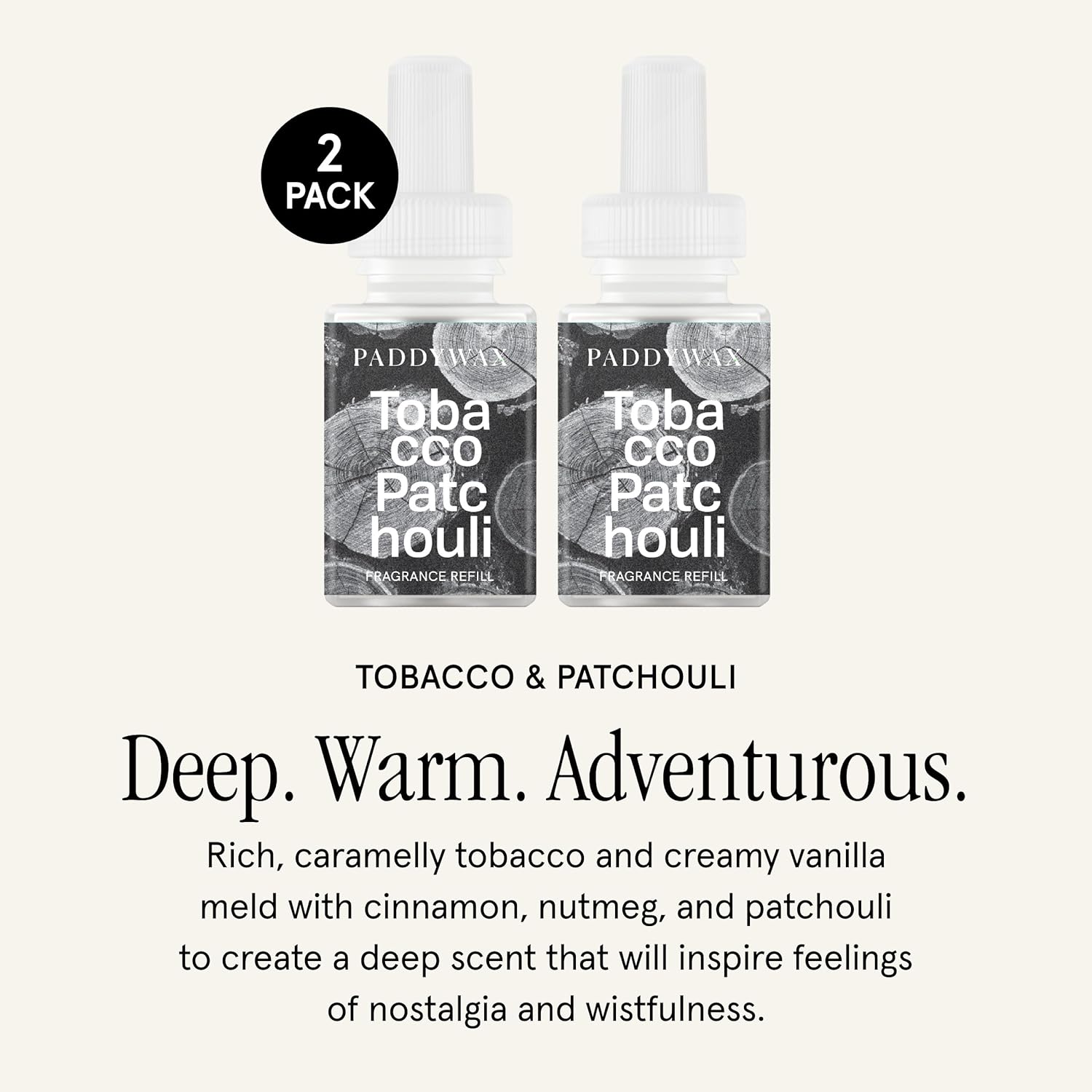 Pura & Paddywax Home Scent Refill - Smart Air Diffuser - Up to 120-Hours of Luxury Fragrance per Refill - Home Essential - Clean & Safe Diffuser Fragrance - 2 Pack, Tobacco & Patchouli