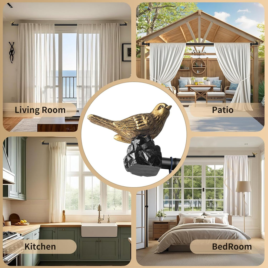 Vintage Gold Curtain Rod 36 to 168 Inches Curtain Rods for Windows Adjustable Drapery Rod with Bird Finials Heavy Duty Curtains Rods for Living Room