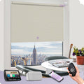 Graywind Smart Blackout Roller Shades Compatible with Alexa Google WiFi Hardwired Triple Weaved Fabric Motorized Blinds Remote Window Shades, Custom Size (Beige White)
