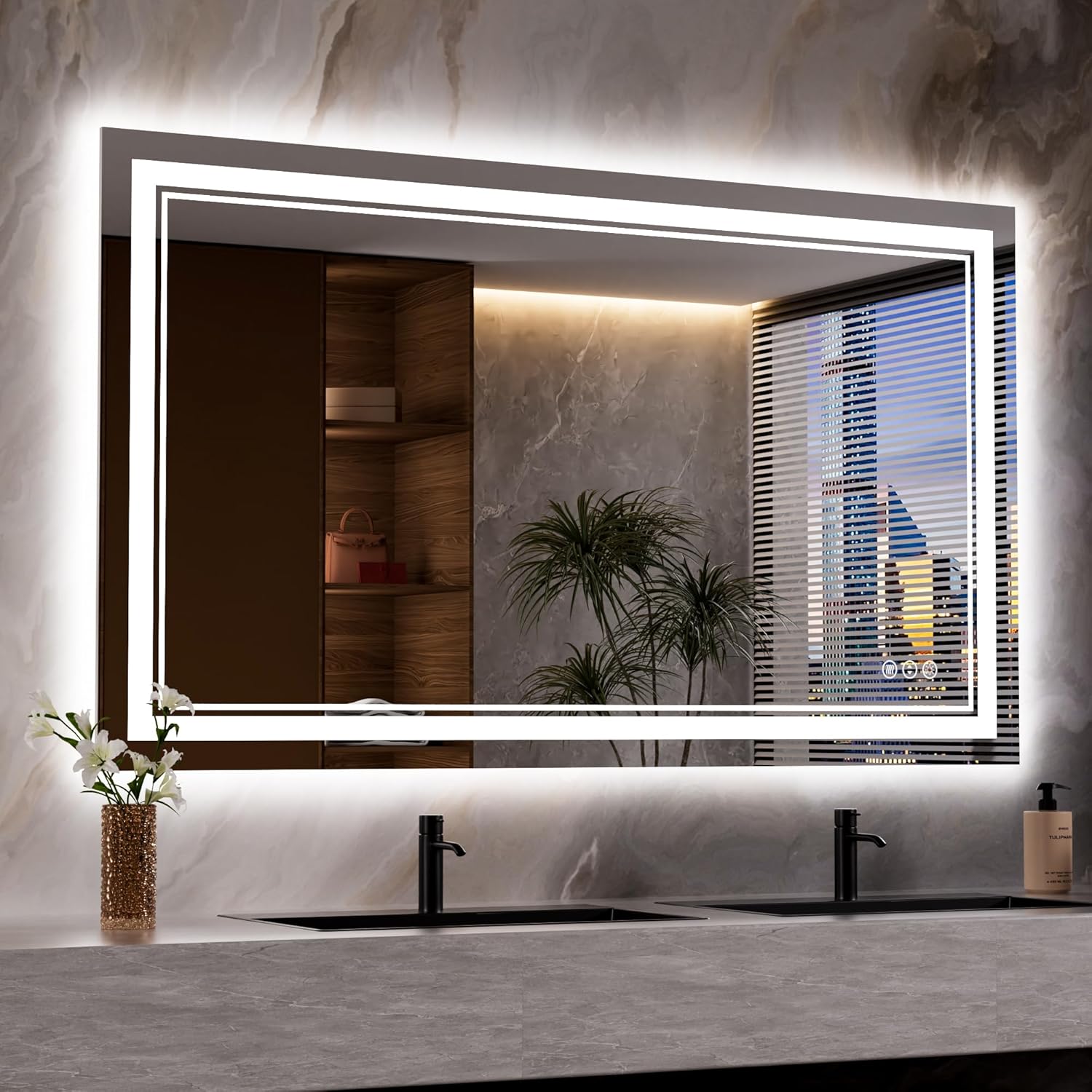 48x28 Inch LED Bathroom Mirror with Lights, Backlit and Front Lighted Bathroom Mirrors for Wall, Anti-Fog Dimmable, Memory, Shatterproof, LED Vanity Mirror for Bathroom