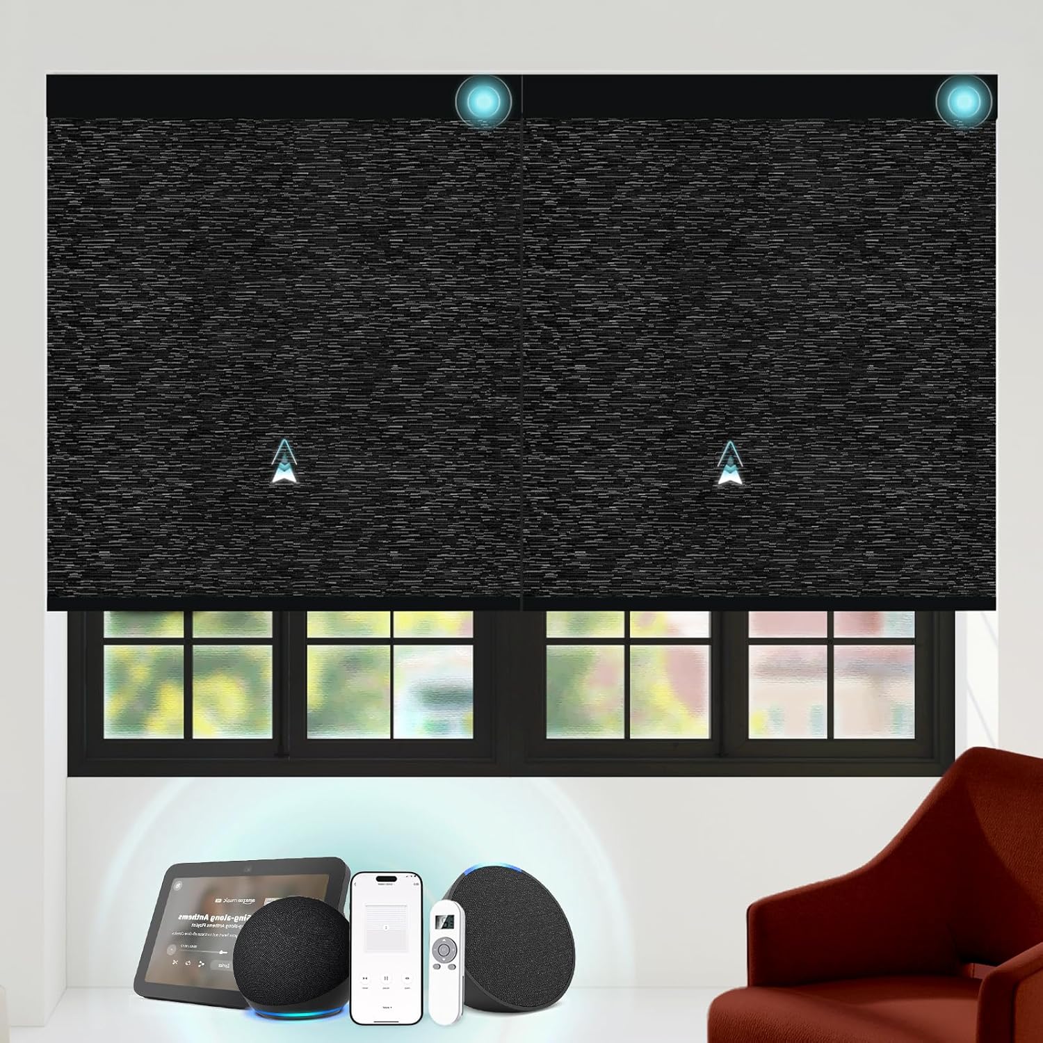 Motorized Blinds with Remote Custom Size Blackout Smart Roller Shades Compatible with Alexa Google, Electric Blinds for Windows