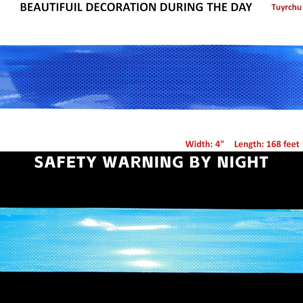 Non Fading Blue Reflective Tape 4 inch Wide, Outdoor Waterproof High Visibility Warning Industrial Marking Tape, Safety Stickers (168 feet)