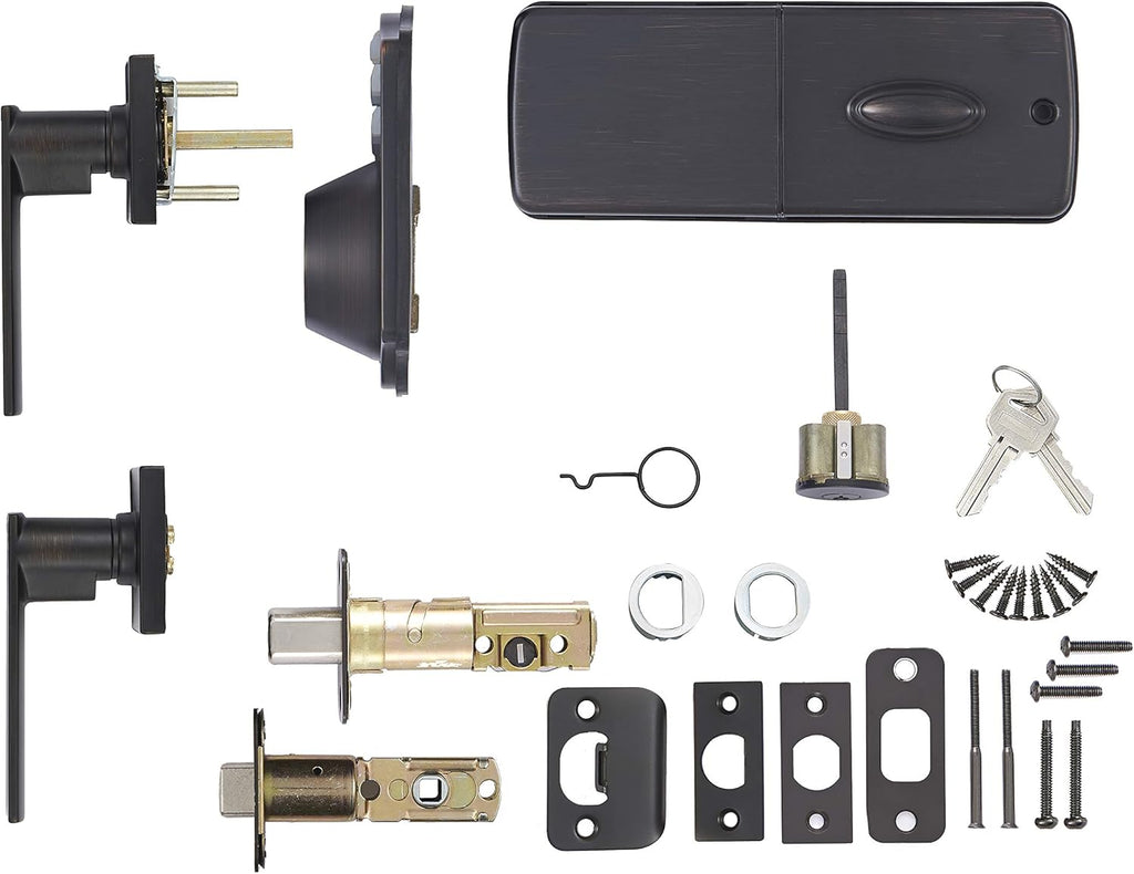 Amazon Basics Traditional Electronic Keypad,Keyless Entry Door Lock Deadbolt with Handle Set, Key Pad Front Door with Knob, Traditional Door Locks for Front Door Handle, Oil Rubbed Bronze, 1-Pack