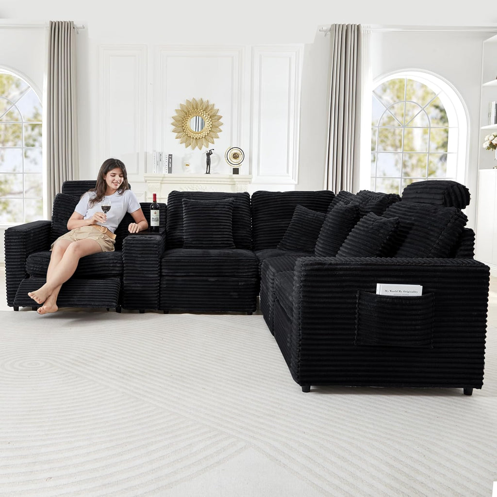LEVNARY Modular Sofa Armrest Set of 2 with Side Storage Pockets, Faux Rabbit Fur Upholstered Arm Panels, Compatible with Modular Recliner System (Black)