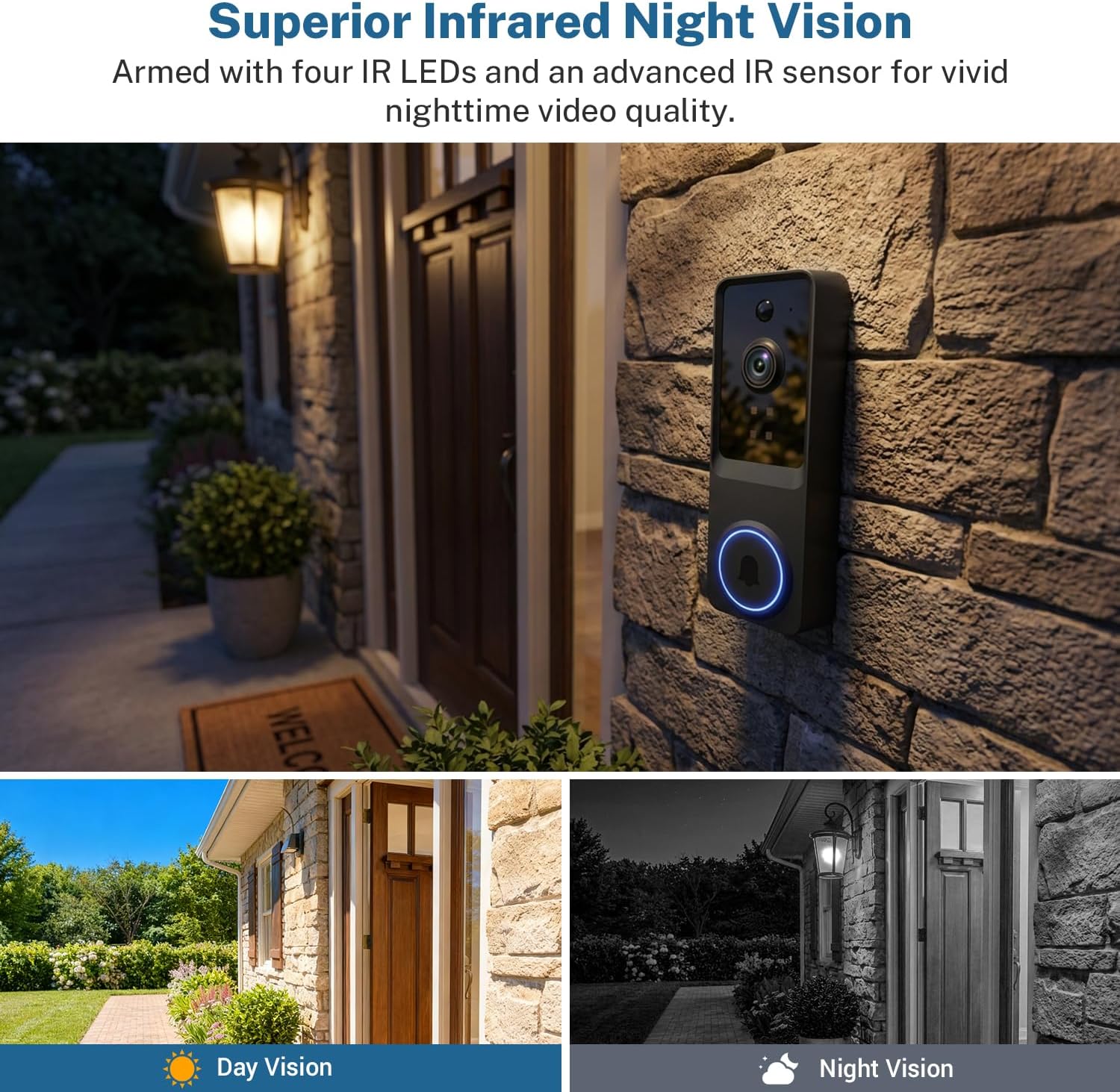 SoraNari Wireless Doorbell Camera,1080P HD, Motion Detection, Two-Way Audio, Live View, Night Vision, Cloud Storage, Battery Powered, 2.4GHz Wi-Fi Only