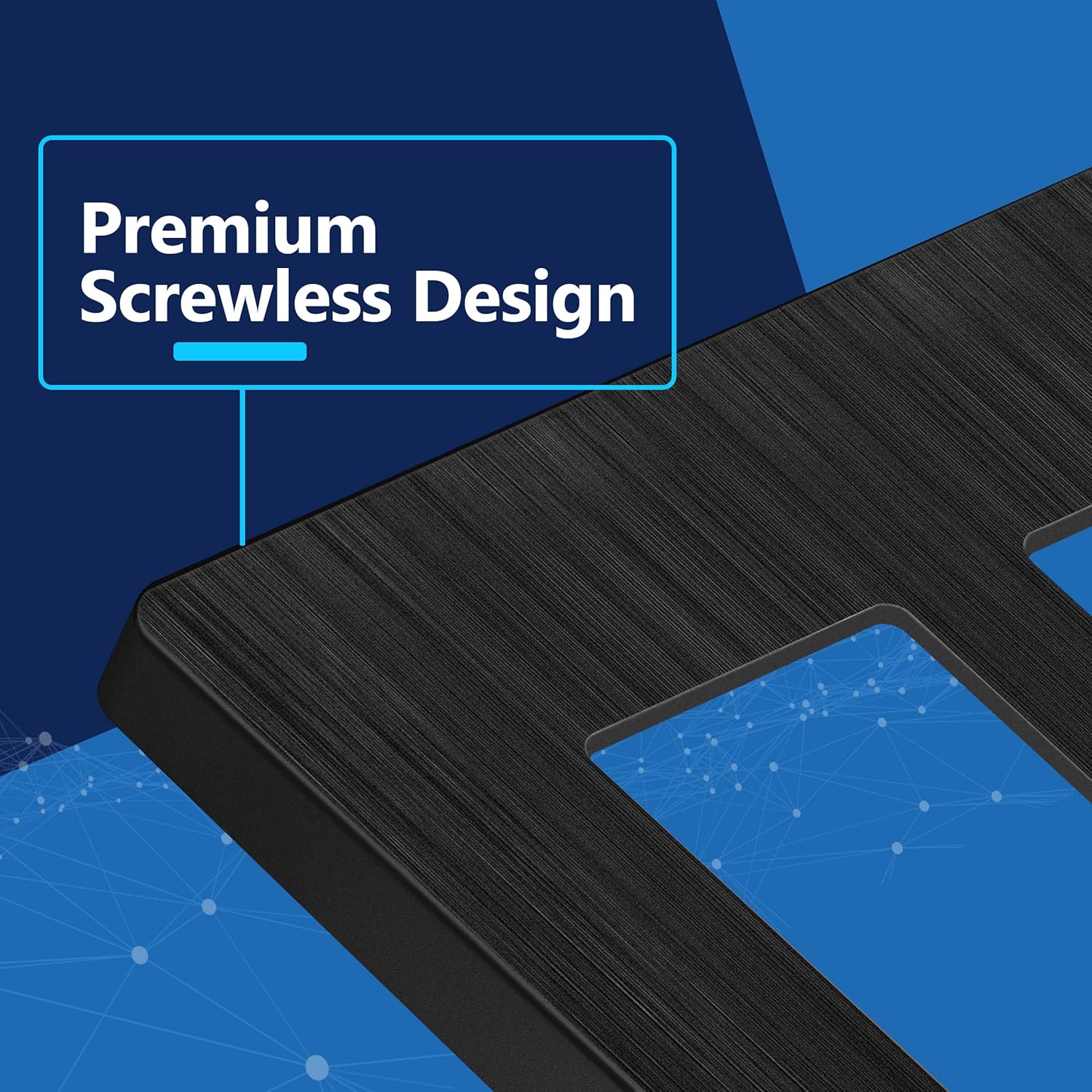 LIDER Brushed Finish Decorator Switch Cover, Screwless Wall Plate, Mid-Size 2-Gang 4.88" x 4.92", Unbreakable Polycarbonate Thermoplastic, UL Listed, LSWP-32M-BBK, Brushed Black
