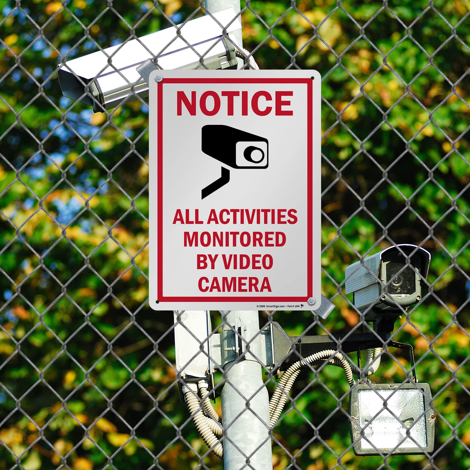 SmartSign 14 x 10 inch “Notice - All Activities Monitored By Video Camera” Metal Sign, 40 mil Laminated Rustproof Aluminum, Red, Black and White, Made in USA