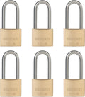 Weatherproof Padlock with Stainless Steel 304 Long Shackle and Solid Brass Body, 1-9/16 in. Wide, 6 Padlocks Keyed Alike, Marine Grade Rustproof Lock for Outdoors Use YNBSP640