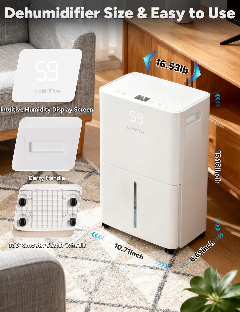 Dehumidifier for Home Basement 34 Pints Max - 2500 Sq.Ft 54 OZ Water Tank Dehumidifier with Drain Hose Smart App-Controlled Dehumidifiers for Basement Bedroom Bathroom Large Room