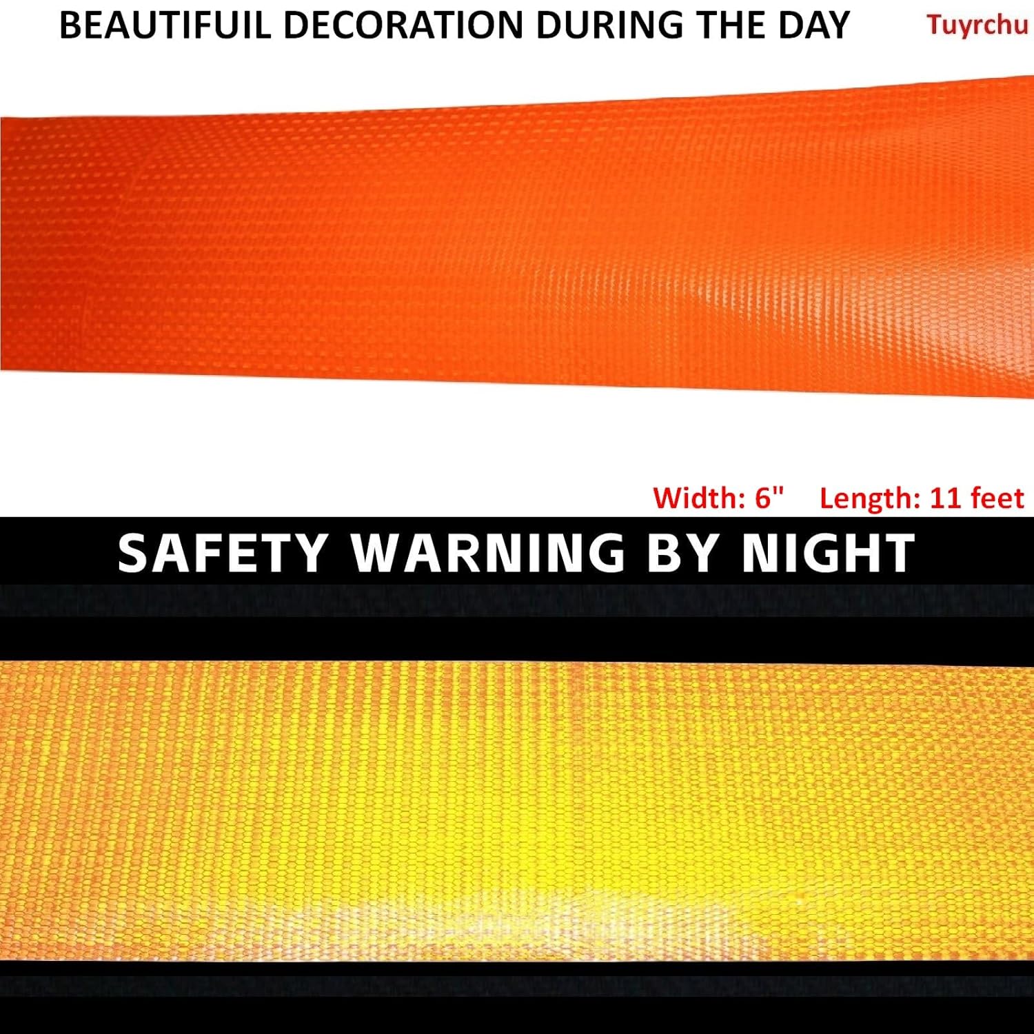 Orange Reflective Tape Outdoor Waterproof 6 inch, High Visibility Industrial Marking Tape, Safety Adhesive Stickers (11 feet)