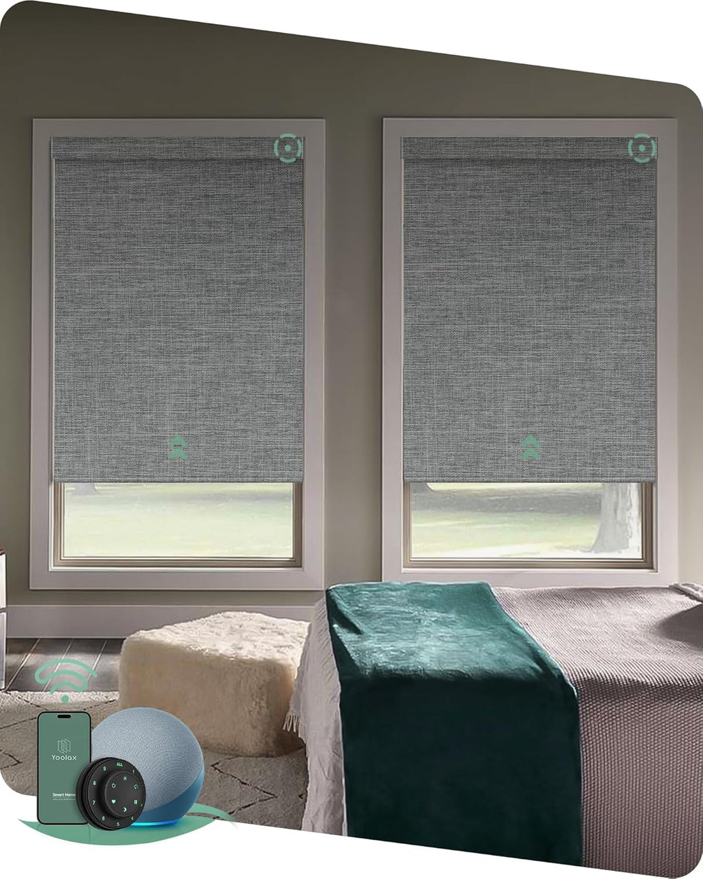 Yoolax Motorized Blinds with Remote, Smart Blinds for Windows Blackout Automatic Shades Work with Alexa Remote Control Roller Window Shades with Valance, Custom Size (Fabric-Smoky Grey)